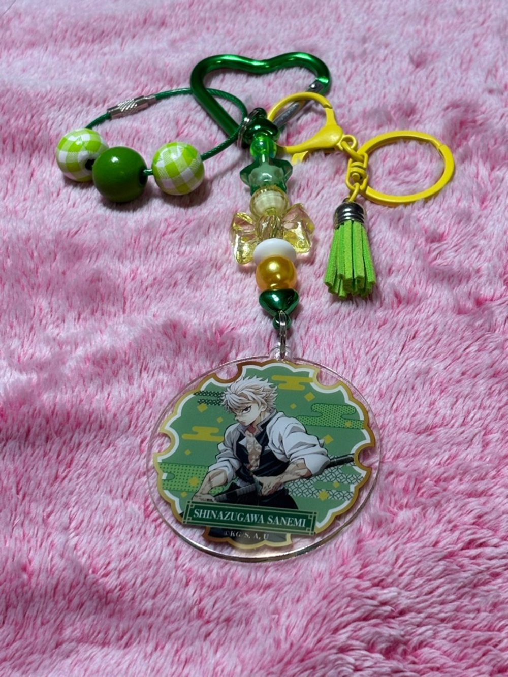 Shinazugawa Sanemi Anime Beaded Character Keychain with Green & Yellow Accents